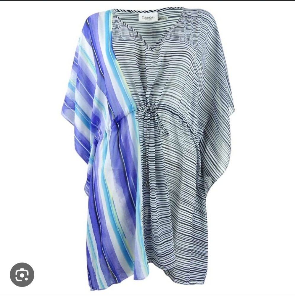 Calvin Klein Womens Ombre Floral Printed Drawstring Kaftan Cover Up Swimwear